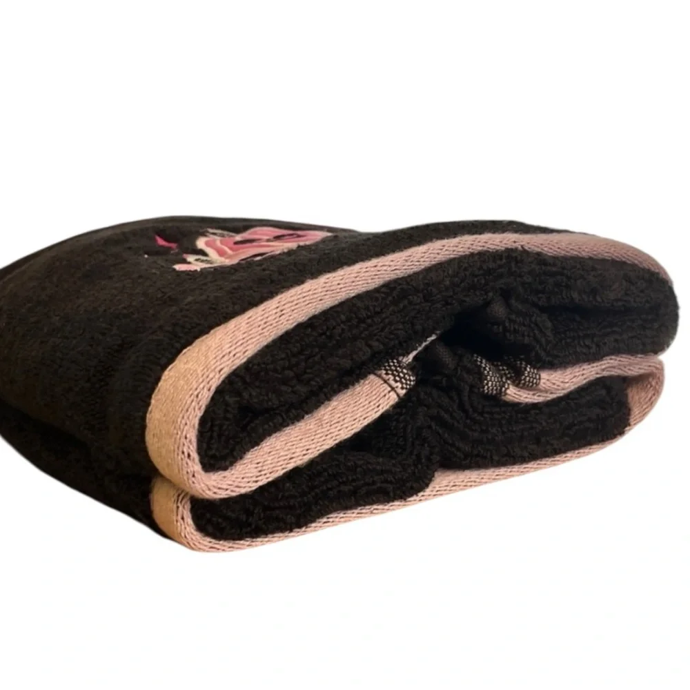 Betsey Johnson Halloween Hand Towel Set Pumpkins Embroidered Black Pink 2 Pk